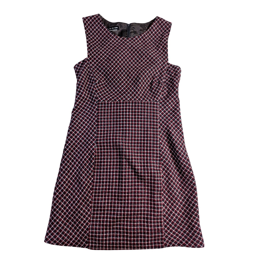 ESPRIT DE‎ CORP Women's Plaid A-Line Dress S Red Black White Sleeveless Zip